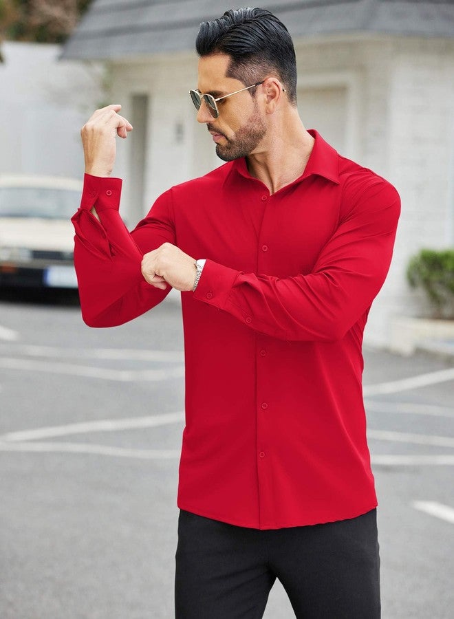 COOFANDY Men's Business Dress Shirts Long Sleeve Stretch Wrinkle Free Dress Shirt Red - Image 5